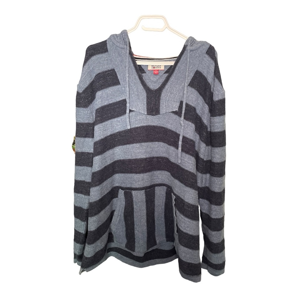 TOMMY HILFIGER DENIM MEN'S ROADTRIP STRIPED HOODIE SWEATSHIRT BLUE/NAVY BLUE XXL